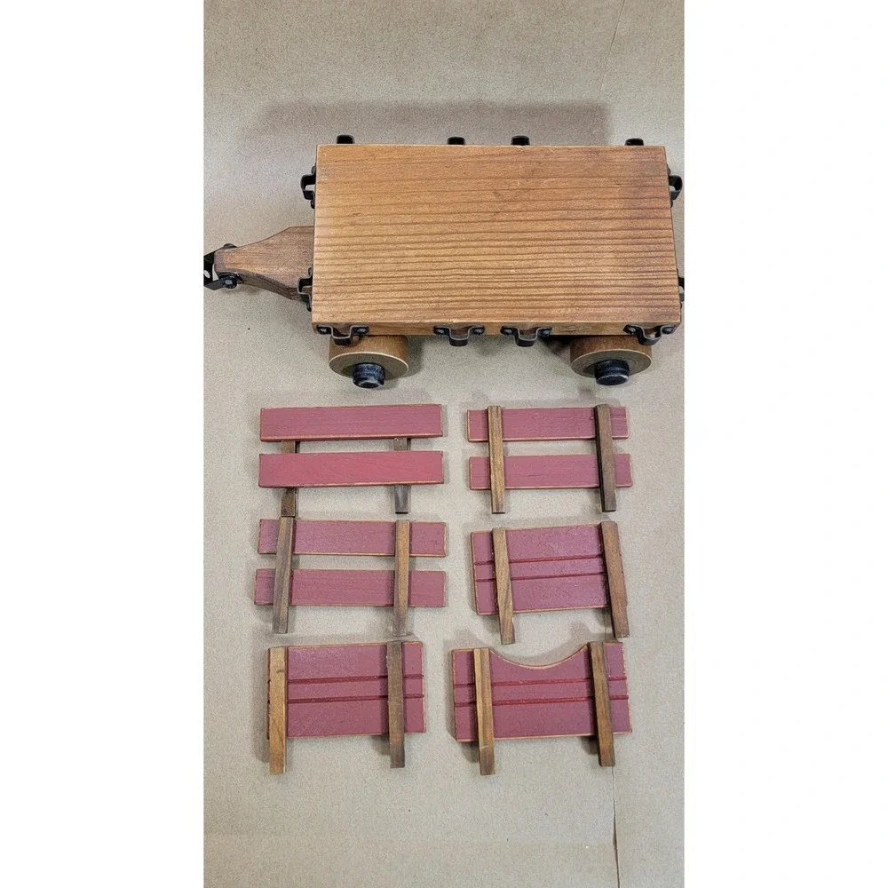 Tender Heart Treasures Wooden Wagon Decor Red Natural Wood 61195 Vintage Style